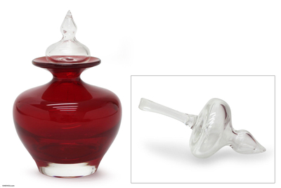 Handblown art glass bottle, 'Scarlet Passion' - Handblown Murano Inspired Glass Decorative Decanter