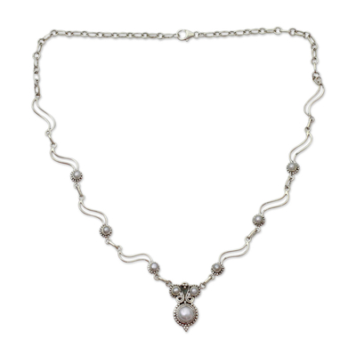 Cultured pearl pendant necklace, 'Angel Love' - Artisan Crafted Cultured Pearl and Silver Pendant Necklace