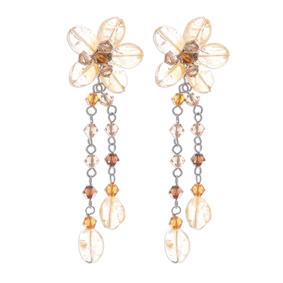 Citrine waterfall earrings, 'Honey Flower' - Citrine waterfall earrings