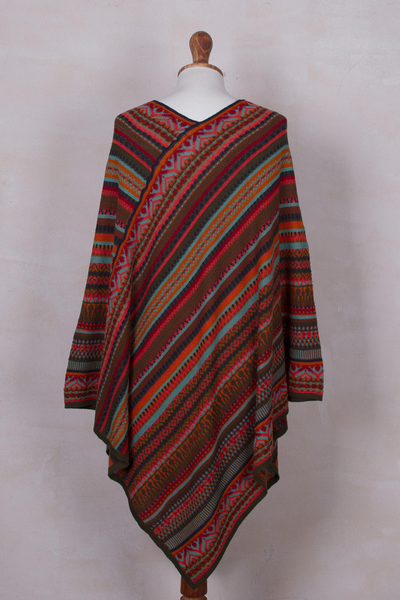 Knit poncho, 'Rivers of Red' - Red and Multi-Color Striped Acrylic Knit Poncho