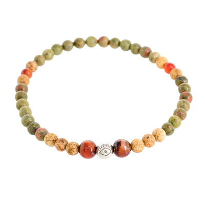 Multi-gemstone beaded stretch bracelet, 'Guatemalan Jungle' - Multi-Gemstone Beaded Stretch Bracelet from Guatemala