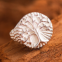 Men's sterling silver signet ring, 'Andean Tree of Life'