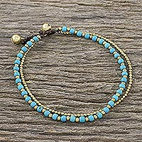 Brass beaded anklet, 'Ringing Beauty' - Brass and Calcite Beaded Anklet from Thailand