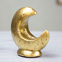 Porta incienso de cerámica, 'Golden Moonlight' - Porta incienso dorado de arcilla bruñida envejecida