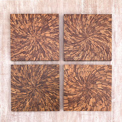 Coconut shell wall panels, 'Splendorous Accent' (set of 4) - Coconut Shell and MDF Set of Four Wall Accents of Indonesia