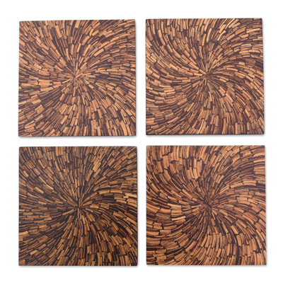 Wandpaneele aus Kokosnussschalen, (4er-Set) - Set aus vier indonesischen Wandakzenten aus Kokosnussschale und MDF