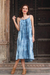 Tie-dyed cotton dress, 'Navy Rain' - Tie-Dyed Cotton Long Dress in Navy from India (image 2) thumbail