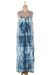 Tie-dyed cotton dress, 'Navy Rain' - Tie-Dyed Cotton Long Dress in Navy from India thumbail