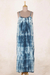 Tie-dyed cotton dress, 'Navy Rain' - Tie-Dyed Cotton Long Dress in Navy from India (image 2b) thumbail