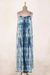 Tie-dyed cotton dress, 'Navy Rain' - Tie-Dyed Cotton Long Dress in Navy from India (image 2c) thumbail