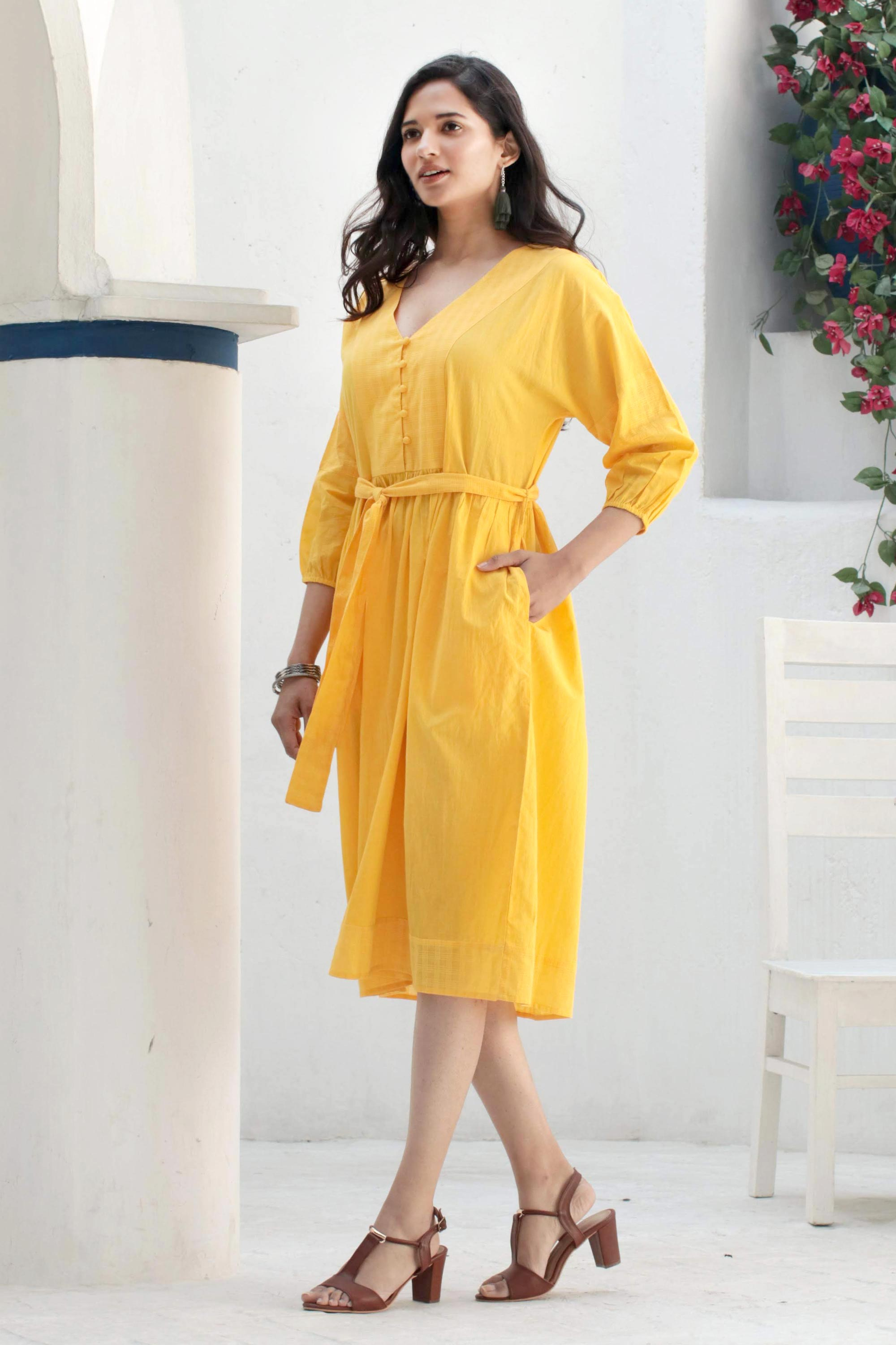 Manebi Goias cotton-silk dress - Yellow
