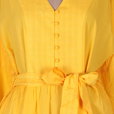 Vestido midi de algodón - Vestido midi cintura imperio algodón amarillo