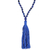 Lapis lazuli long pendant necklace, 'Blue Tassel Trends' - Long Beaded Lapis Lazuli Tassel Necklace from India