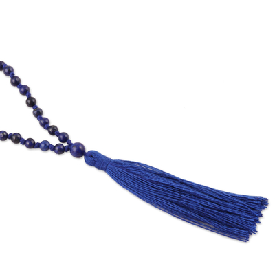Lange Halskette mit Lapislazuli-Anhänger - Lange Perlenkette mit Lapislazuli-Quaste aus Indien