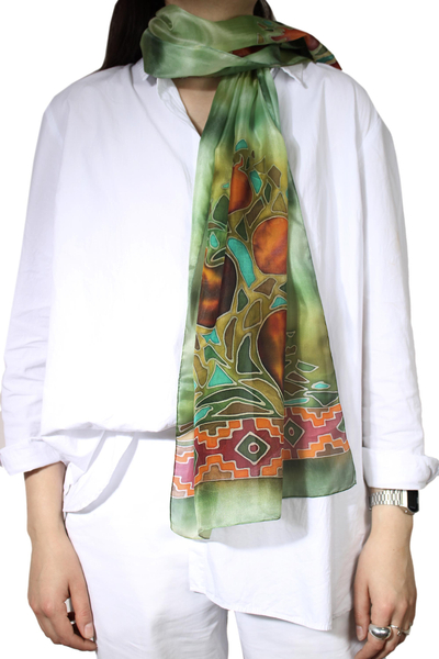 gold Hand painted silk jacquard scarf