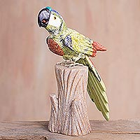Serpentine and aragonite sculpture, 'Mountain Parrot' - Gemstone Parrot Artisan Hand Carved 10
