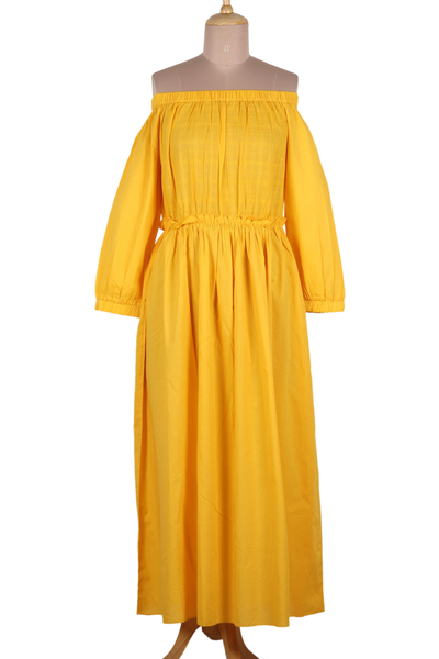 Vestido largo de algodón con hombros descubiertos - Vestido largo con hombros descubiertos amarillo caléndula