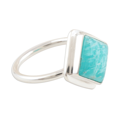 Amazonite cocktail ring, 'Blissfully Blue' - Square Amazonite Sterling Silver Cocktail Ring