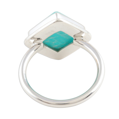 Amazonite cocktail ring, 'Blissfully Blue' - Square Amazonite Sterling Silver Cocktail Ring