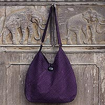 Purple Cotton Hobo Style Handbag with Coin Purse, 'Surreal Purple'