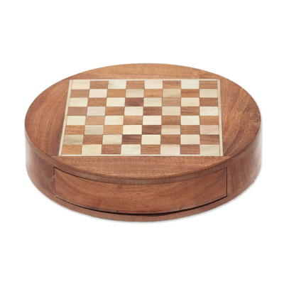 Wood chess set, 'Brain Power' - Acacia and Haldu Wood Chess Set from India