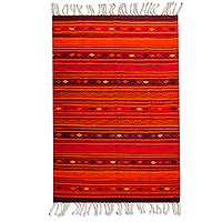 Zapotec wool rug, 'Embers of Fire' (6.5x10.5) - Red Handwoven Authentic Zapotec Rug from Mexico (6.5x10.5)