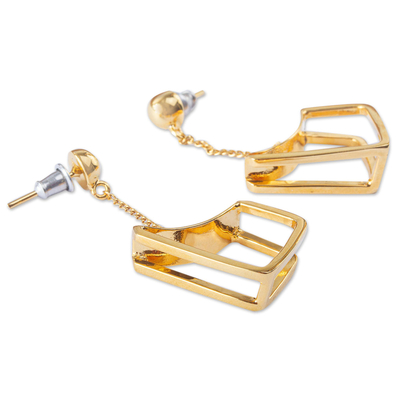 Gold plated dangle earrings, 'Modern Geometry' - Gold Plated Contemporary Dangle Earrings