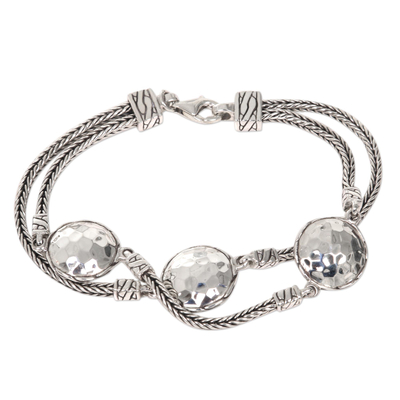Sterling silver station bracelet, 'Brilliant Moons' - Hand Made Sterling Silver Naga Link Bracelet from Bali