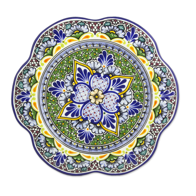 Plato de servir de cerámica - Plato de cerámica floral hecho a mano y hecho a mano.