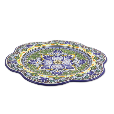 Ceramic serving plate, 'Green Duchess' - Artisan Crafted Handcrafted Floral Ceramic Platter Serveware