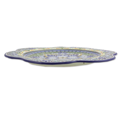 Ceramic serving plate, 'Green Duchess' - Artisan Crafted Handcrafted Floral Ceramic Platter Serveware