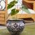 Ceramic flower pot, 'Garden Blues' - Talavera Style Blue Colorful Floral Ceramic Flowerpot Urn