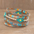 Glass beaded wrap bracelet, 'Las Flores' - Aqua & Earthtone Glass Bead Wrap Bracelet from Guatemala