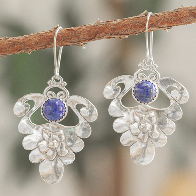 Lapis lazuli dangle earrings, 'One Wish' - Lapis Lazuli Dangle Earrings in Sterling Silver
