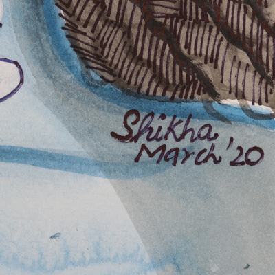 'Shiva & Parvati' - Signed Watercolor Painting Shiva & Parvati