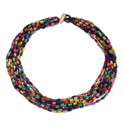 Wood Beaded Necklace in Rainbow Colors - Chiang Mai Belle | NOVICA