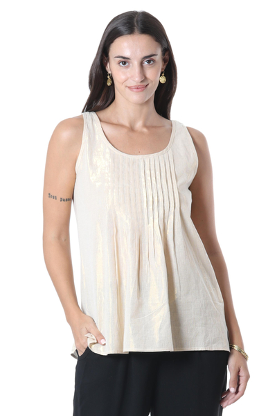 Cotton tank top, 'Golden Dazzle' - Shimmering Cotton Tank Top Crafted in India