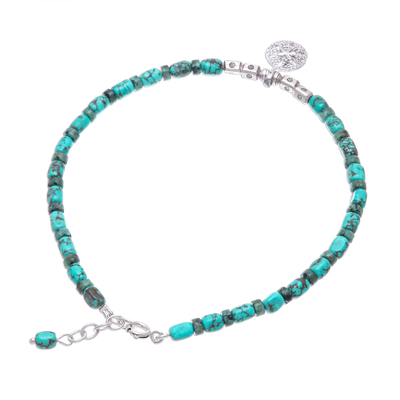 Reconstituted turquoise bead charm anklet, 'Sea to Sea' - Reconstituted Turquoise Beaded Sand Dollar Anklet