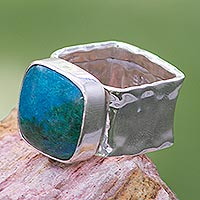 Chrysocolla cocktail ring, 'Always' - Collectible Taxco Silver Chrysocolla Cocktail Ring