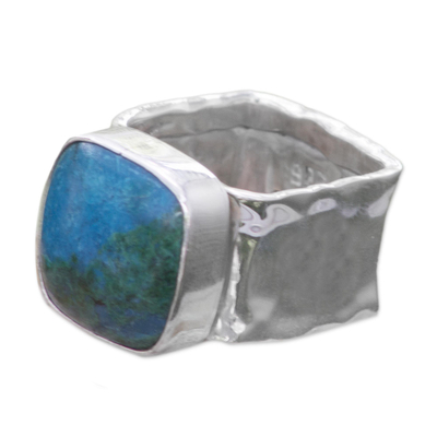 Chrysocolla cocktail ring, 'Always' - Collectible Taxco Silver Chrysocolla Cocktail Ring