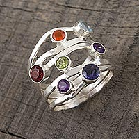 Multi-gemstone band ring, 'Rainbow Water'