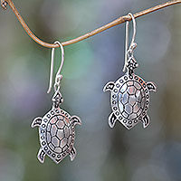Sterling silver dangle earrings, 'Turtle of the Sea'