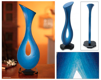 Escultura de acero y algodón, 'Fuente Azul de la Esperanza' - Escultura abstracta original de algodón y acero