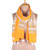 Block-printed cotton scarf, 'Saffron Vines' - Leaf Motif Block-Printed Cotton Wrap Scarf from India