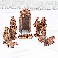 Mahogany nativity scene, 'Divine Birth in Africa' (set of 11) - Mahogany Wood Nativity Scene (Set of 11)