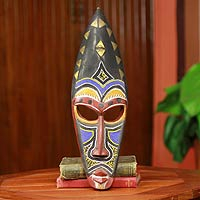 Máscara africana, 'Sombrero Real' - Máscara africana auténtica tallada a mano con cuentas