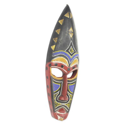 Afrikanische Maske, „Königlicher Hut“ – mit Perlen handgeschnitzte authentische afrikanische Maske