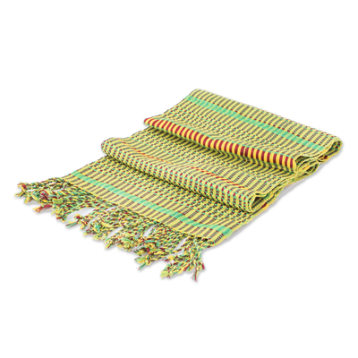 Bufanda de algodón, 'Citrus Paths' - Bufanda hecha a mano 100% algodón en tonos cítricos