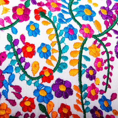 Cotton blouse, 'Oaxaca Blossoms' - Hand Embroidered White Cotton Oaxaca Style Blouse