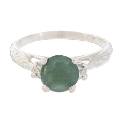 Anillo de cóctel de jade - Anillo de Cóctel con Motivo de Hojas en Plata de Ley y Jade Verde